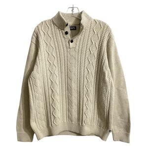 Chaps Fisherman Sweater Mens XL Beige Cotton Knit Button Pullover Ralph Lauren